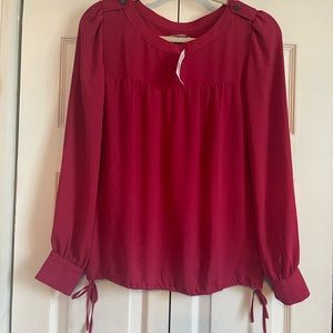 Ann Taylor Loft burgundy, Top Blouse Women Puff Sleeve Cinch Tie Waist XS XSmall
